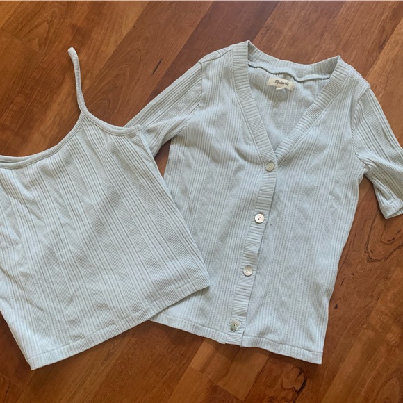 Madewell Pointelle Cardigan Twin Set in Ashen Sage Size XXS NF467 - Picture 4 of 5